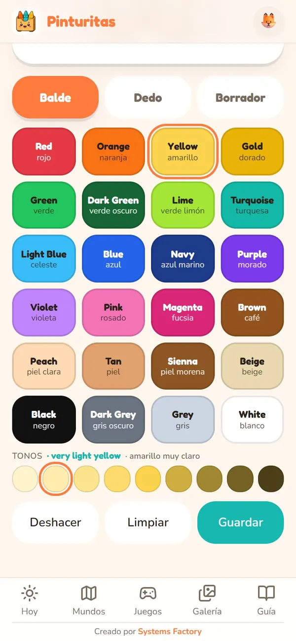 Captura real de Pinturitas: 24 colores que hablan (con 9 tonos cada uno)