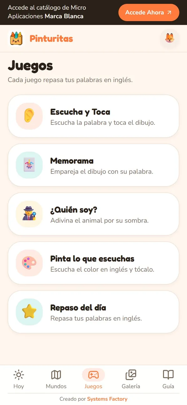 Captura real de Pinturitas: 5 juegos (para repasar las palabras)