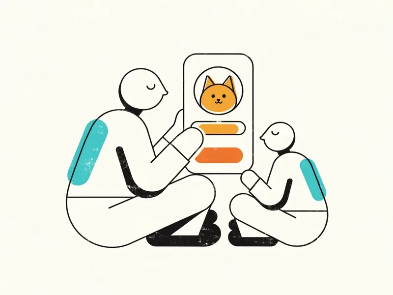Ilustración de Pinturitas: una mamá y su hijo eligen un dibujo en el celular